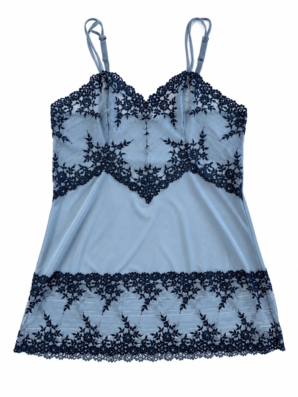 Wacoal Light Blue Slip with Navy Lace Trim